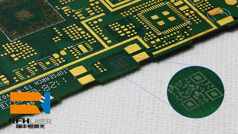 high power uv laser engraving QR code on PCB