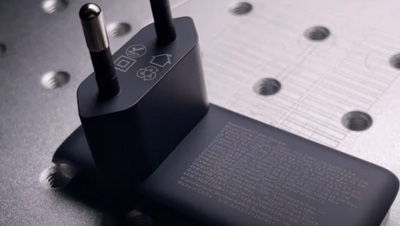 355nm uv laser mark white on black plastic charging socket